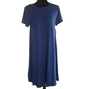 LuLaRoe CARLY High Low Dress Round Neck Dark Blue Short Sleeve Womens Size S